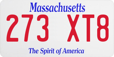 MA license plate 273XT8