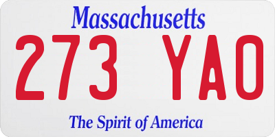 MA license plate 273YA0