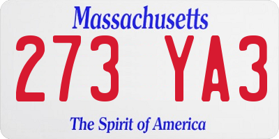 MA license plate 273YA3