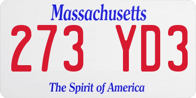 MA license plate 273YD3
