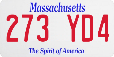 MA license plate 273YD4