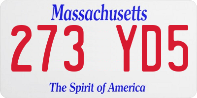 MA license plate 273YD5