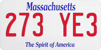 MA license plate 273YE3