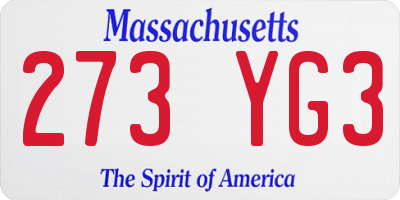 MA license plate 273YG3
