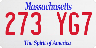 MA license plate 273YG7