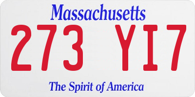 MA license plate 273YI7