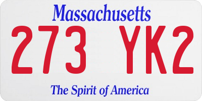 MA license plate 273YK2
