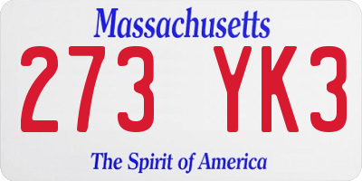 MA license plate 273YK3