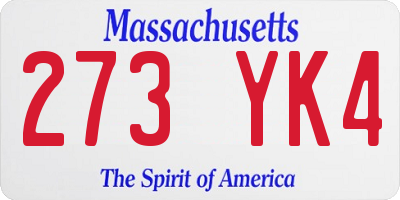 MA license plate 273YK4