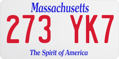 MA license plate 273YK7