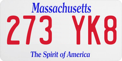 MA license plate 273YK8