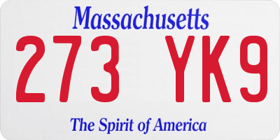 MA license plate 273YK9