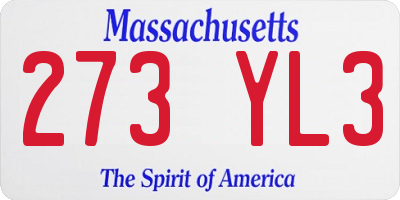 MA license plate 273YL3