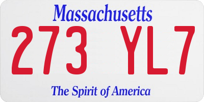 MA license plate 273YL7