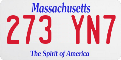 MA license plate 273YN7