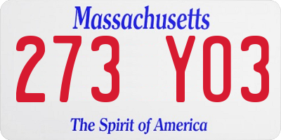 MA license plate 273YO3