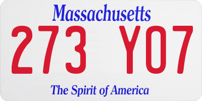 MA license plate 273YO7