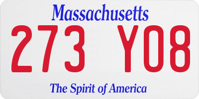 MA license plate 273YO8
