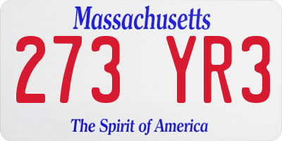 MA license plate 273YR3
