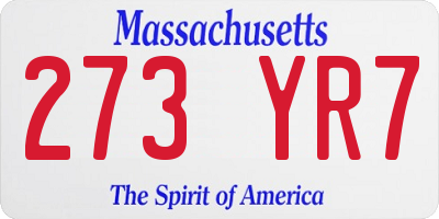 MA license plate 273YR7