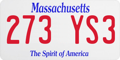 MA license plate 273YS3