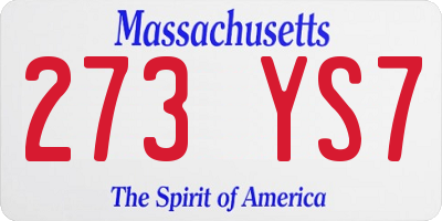 MA license plate 273YS7