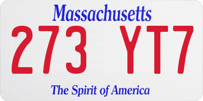 MA license plate 273YT7