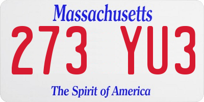 MA license plate 273YU3