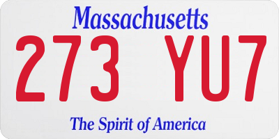 MA license plate 273YU7