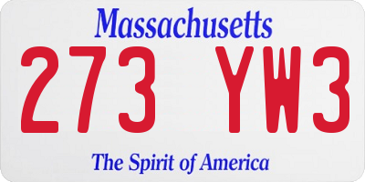 MA license plate 273YW3