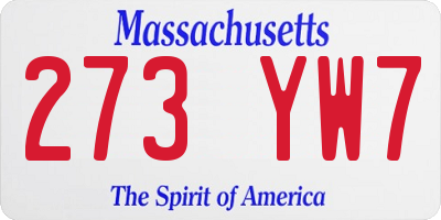 MA license plate 273YW7