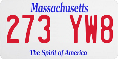 MA license plate 273YW8