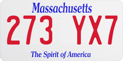 MA license plate 273YX7