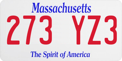 MA license plate 273YZ3