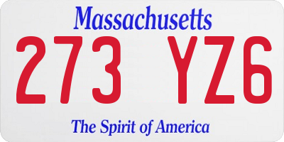 MA license plate 273YZ6