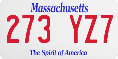 MA license plate 273YZ7
