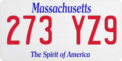 MA license plate 273YZ9