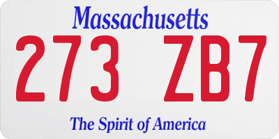 MA license plate 273ZB7