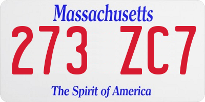 MA license plate 273ZC7