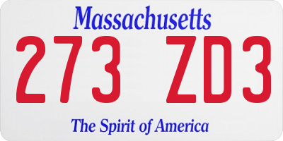 MA license plate 273ZD3