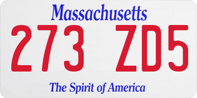 MA license plate 273ZD5