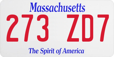 MA license plate 273ZD7