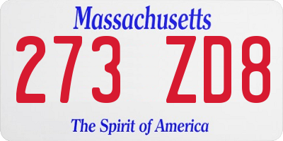 MA license plate 273ZD8