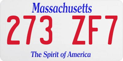 MA license plate 273ZF7