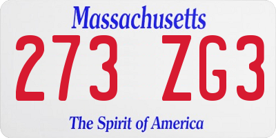 MA license plate 273ZG3