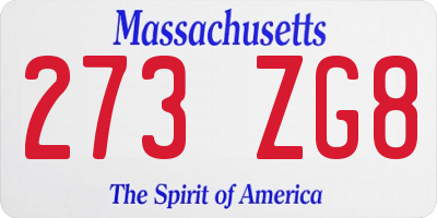 MA license plate 273ZG8