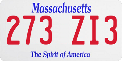 MA license plate 273ZI3