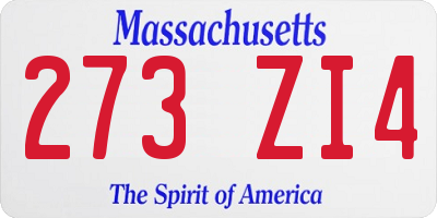 MA license plate 273ZI4