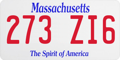 MA license plate 273ZI6