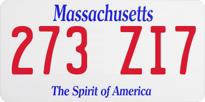 MA license plate 273ZI7